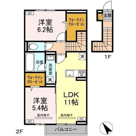 ラヴェール(2LDK/2階)の間取り写真