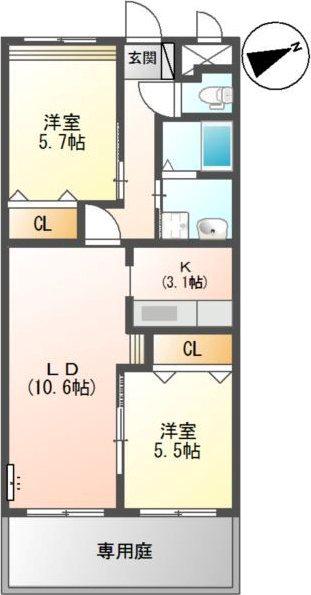 CONSOLATA(2LDK/1階)の間取り写真