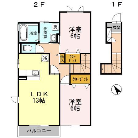 アミティエ B棟(2LDK/2階)の間取り写真