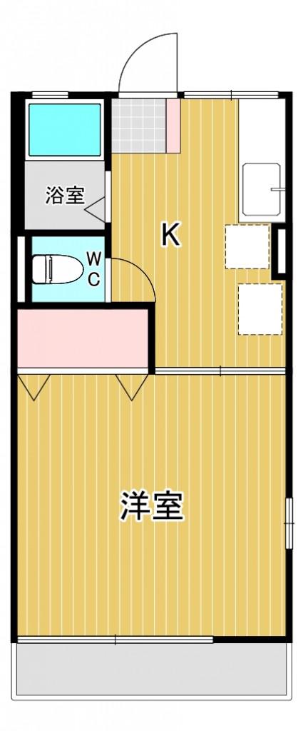ノーブルB棟(1K/2階)の間取り写真