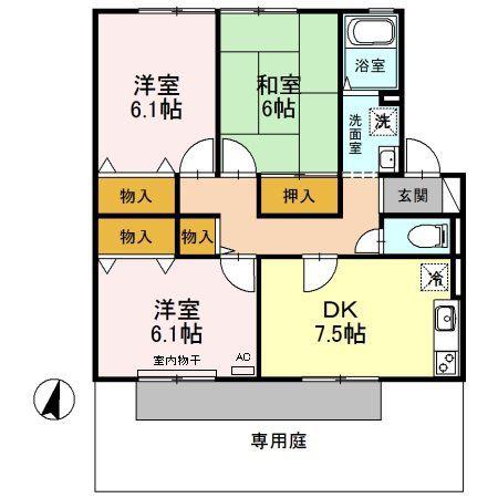 ネオコーポリラ開成A棟(3DK/1階)の間取り写真