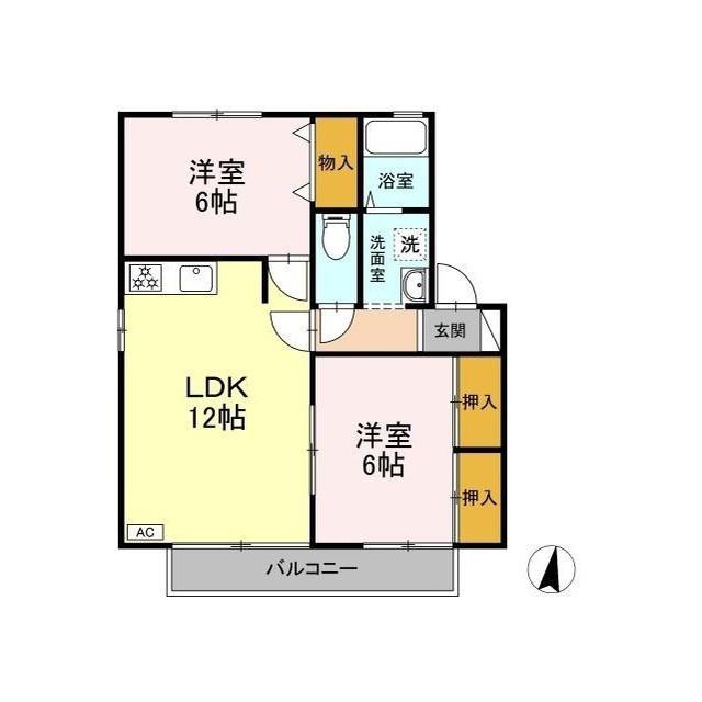 D-ROOMハイカム-ル米山(2LDK/2階)の間取り写真