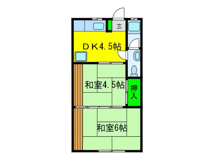 アポロハイツI(2DK/2階)の間取り写真