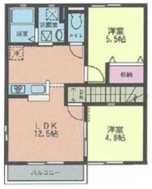 ウィンディアA(2LDK/2階)の間取り写真