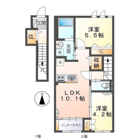 サンテラス あかね(2LDK/2階)の間取り写真