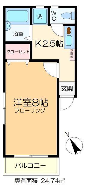 H・I・CUBE(1K/1階)の間取り写真