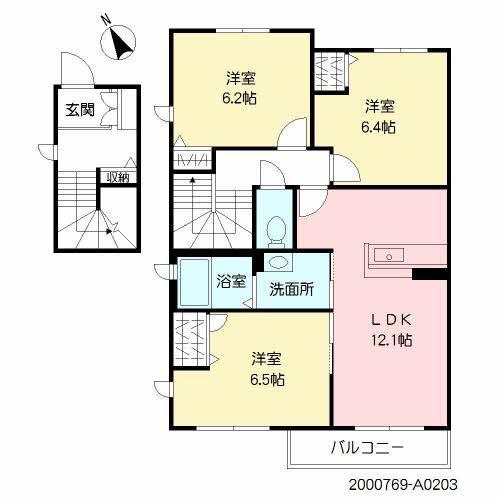 ラビアン大橋(3LDK/2階)の間取り写真