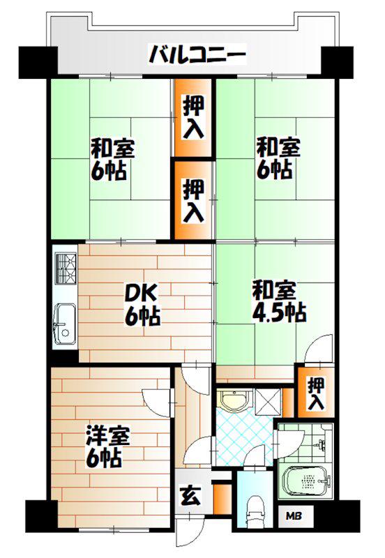 ニューライフ小倉(4DK/5階)の間取り写真