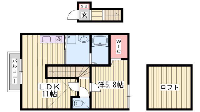 ヴィラーチェ神屋町II(1LDK/2階)の間取り写真