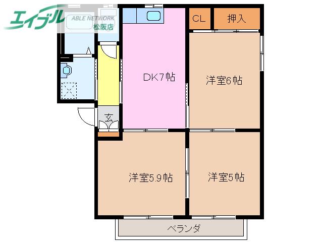 サンハイム中川 C(3DK/1階)の間取り写真