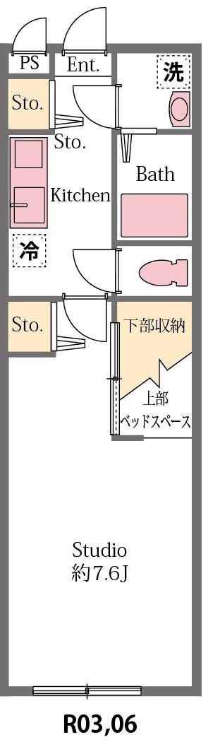 ジェニアル(1K/2階)の間取り写真