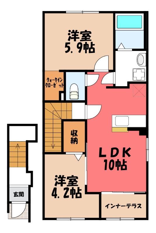 間々田アパート(2LDK/2階)の間取り写真