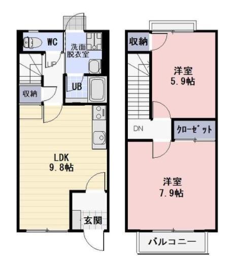 BRANCHE北野(2LDK/1階)の間取り写真