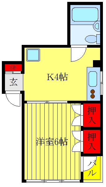 天貝第1コーポ(1K/2階)の間取り写真