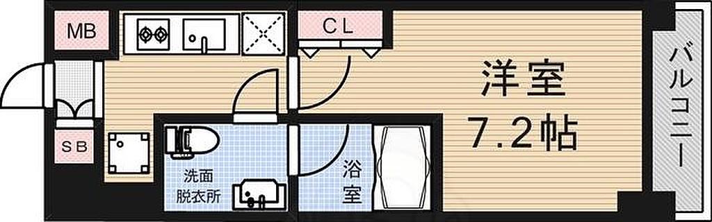 クレストフォルム大阪天満橋(1K/14階)の間取り写真