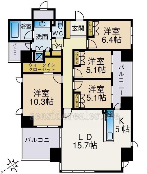 グランドメゾン百道浜オーシャン&フォレスト(4LDK/14階)の間取り写真