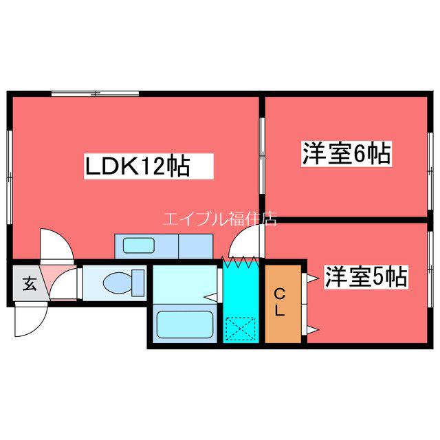 クレアール月寒B(2LDK/2階)の間取り写真