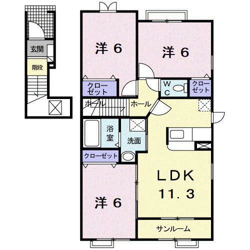プリムローズB(3LDK/2階)の間取り写真