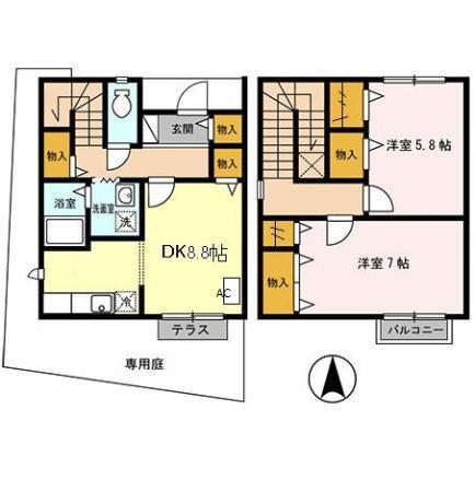 レモンハウス(2LDK/1階)の間取り写真