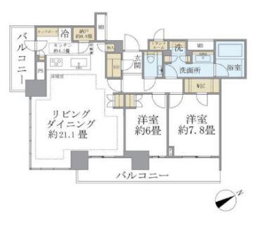 ブリリアタワー浜離宮(2LDK/21階)の間取り写真