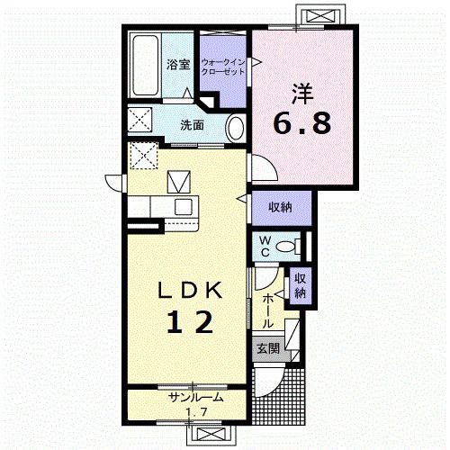 グランバージェIIB(1LDK/1階)の間取り写真