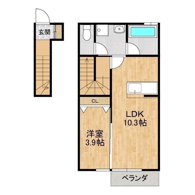 姫子ヒルズ A棟(1LDK/2階)の間取り写真