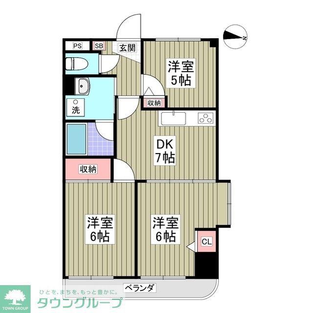 ドミールコンフォール親水公園(3SDK/3階)の間取り写真