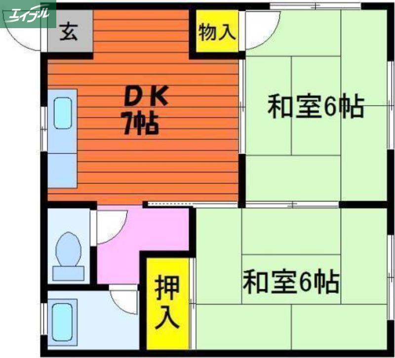 三建コーポ北長瀬(2DK/2階)の間取り写真