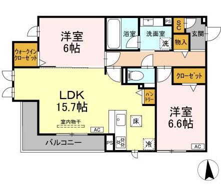 グラシオン(2LDK/1階)の間取り写真