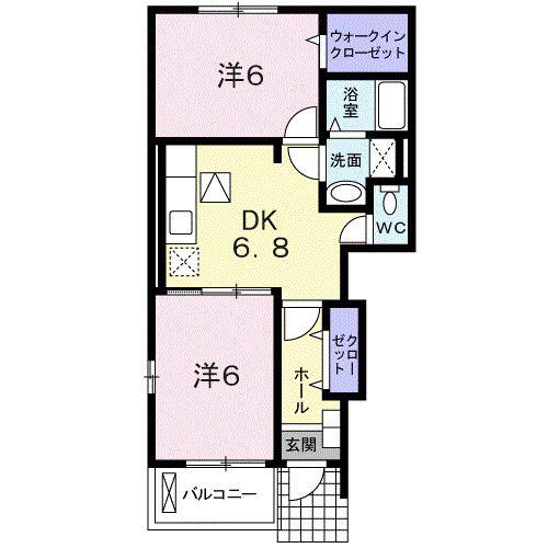 ラージ K(2DK/1階)の間取り写真