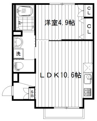 メゾンラール(1LDK/2階)の間取り写真
