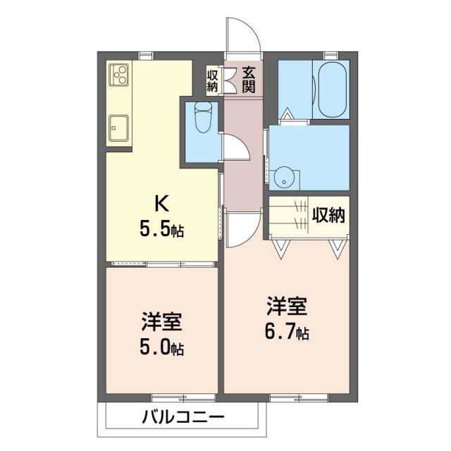 ウィスタリア越路(2K/2階)の間取り写真
