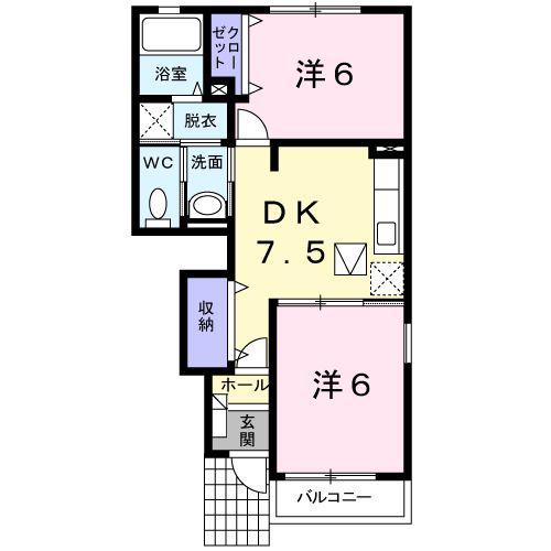 フェアリーII(2DK/1階)の間取り写真