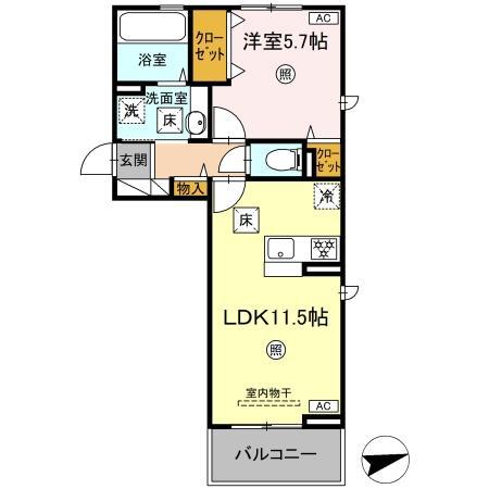 グランツェーレ若草(1LDK/1階)の間取り写真