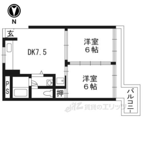 友禅ハイツ(2DK/10階)の間取り写真