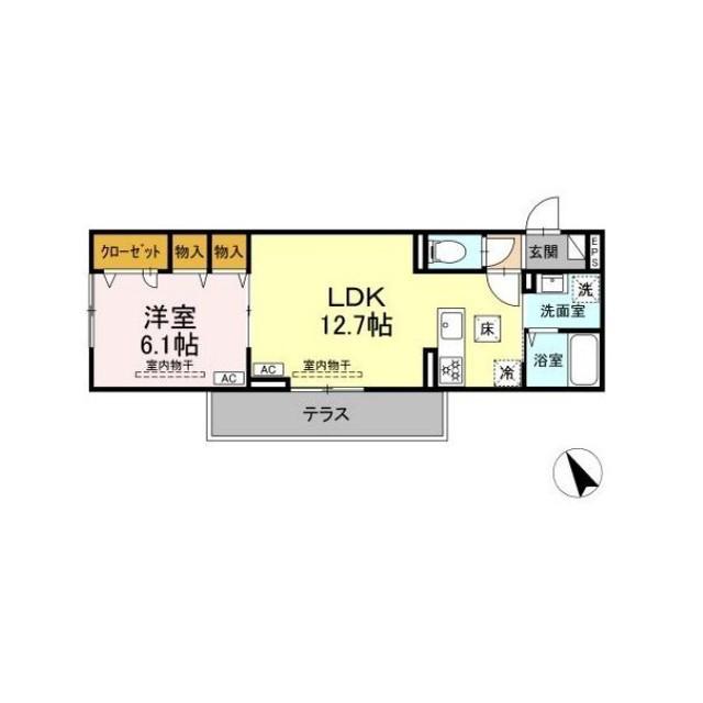 D-ROOM上町(1LDK/1階)の間取り写真
