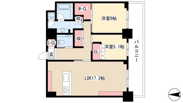 栄タワーヒルズ(2LDK/19階)の間取り写真