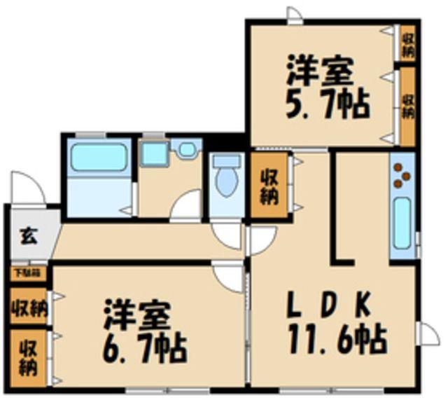 レイナス(2LDK/1階)の間取り写真