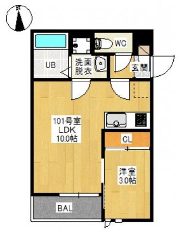 GRANDTCI 奥田(1LDK/1階)の間取り写真
