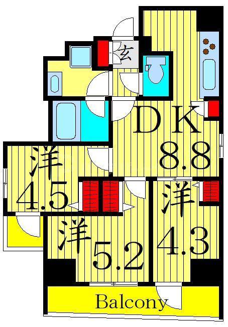 ルフレ プレミアム町屋(3DK/8階)の間取り写真