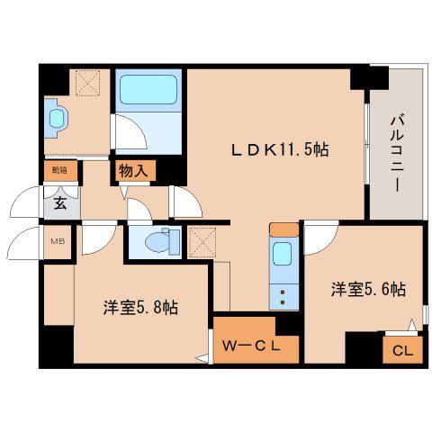 幸COURT NARASANJO(2LDK/8階)の間取り写真