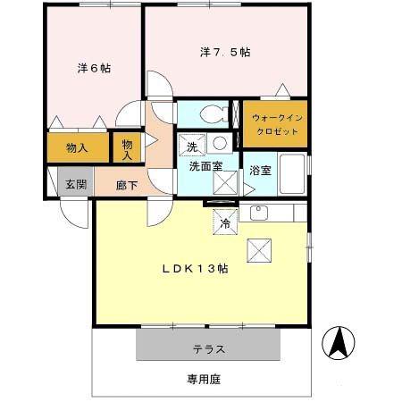キャトルセゾン A棟(2LDK/1階)の間取り写真