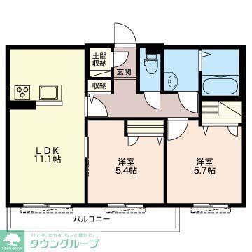 ジュエルヴィラI(2LDK/2階)の間取り写真