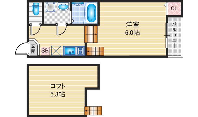 ハーモニーテラス中村中町II(1SK/2階)の間取り写真