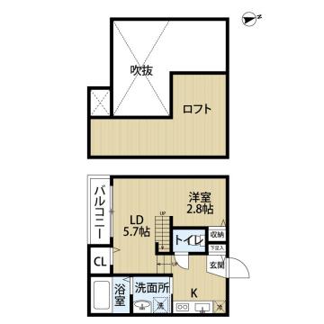 シエロガーデン折立(ワンルーム/1階)の間取り写真