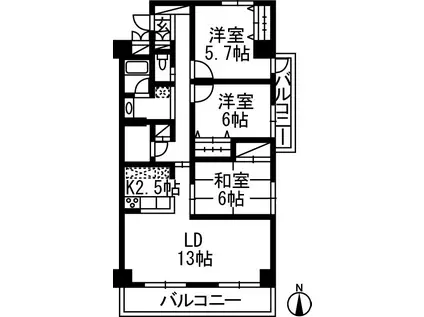 ADVANCE NAGAI III(3LDK/2階)の間取り写真