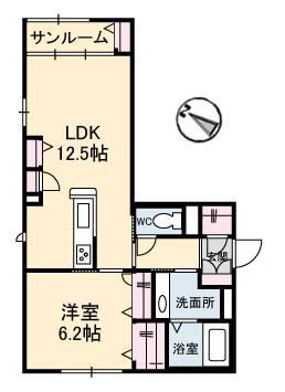 メゾンこころ B棟(1LDK/1階)の間取り写真