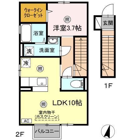 セレネティー B(1LDK/2階)の間取り写真