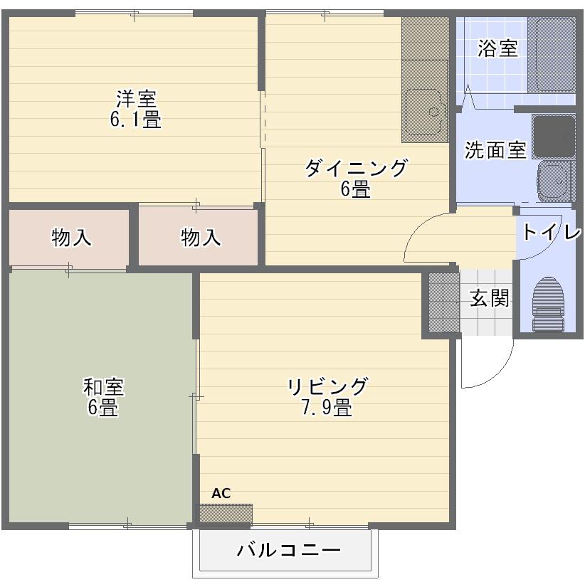 グリーンパークユザワA棟(3DK/1階)の間取り写真