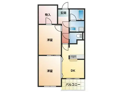 Yコート(2DK/1階)の間取り写真